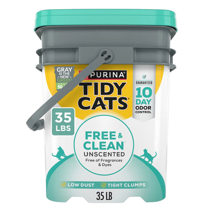 Purina  Free and Clean Clumping Cat Litter, Unscented, 35 Lb Pail