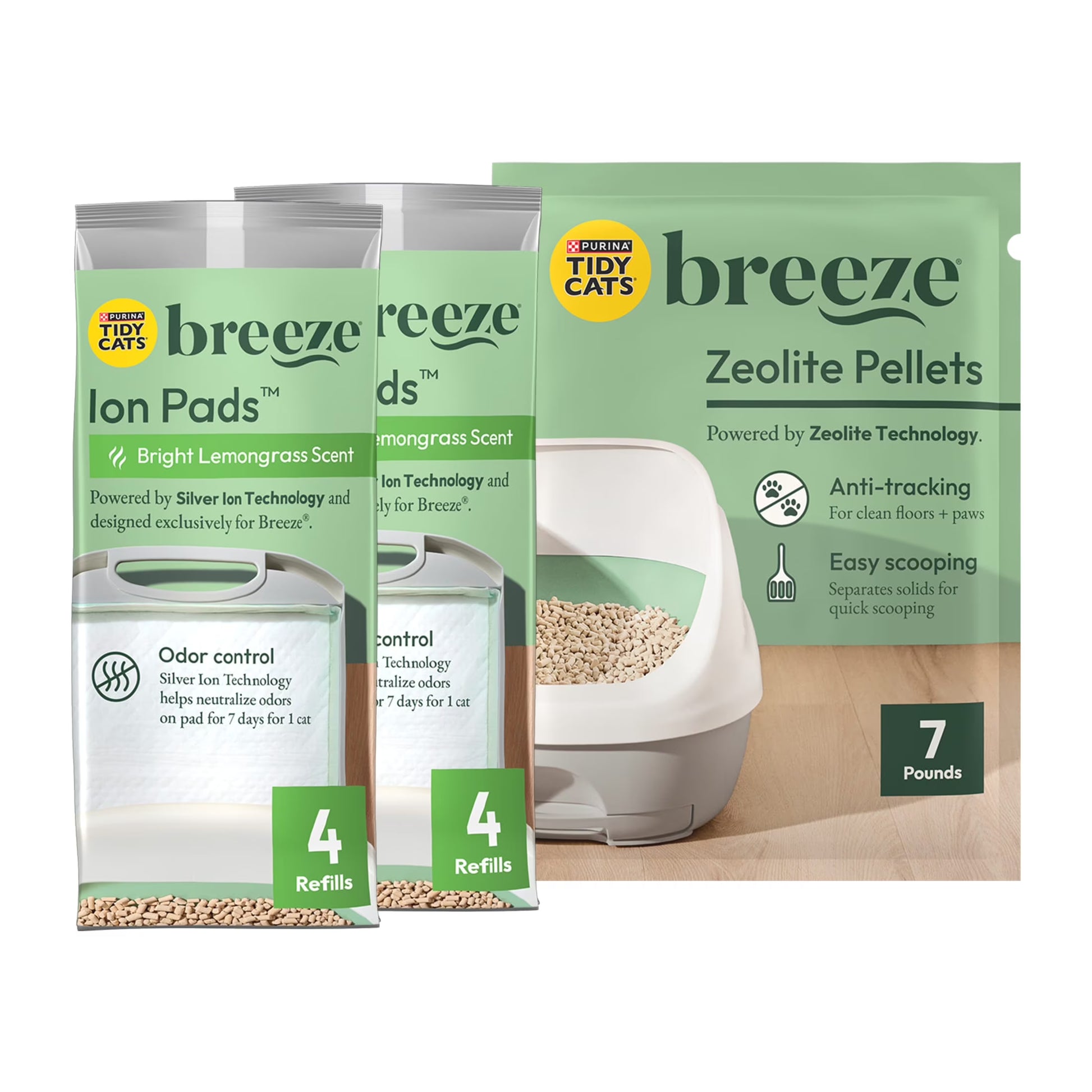 Purina  Breeze Cat Litter System Refill Pack with Ion Cat Litter Pads and Zeolite Pellet Cat Litter